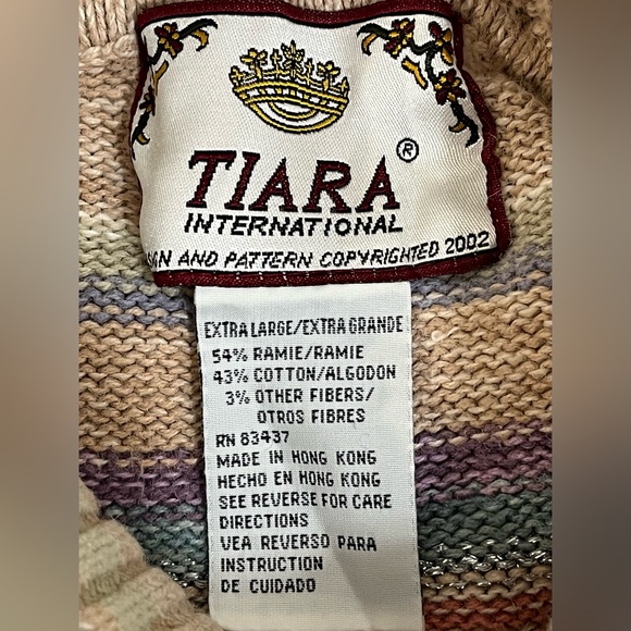 Vintage Y2K Pastel Pink and Silver Striped Multicolor Turtleneck Tiara Sweater - Picture 6 of 14